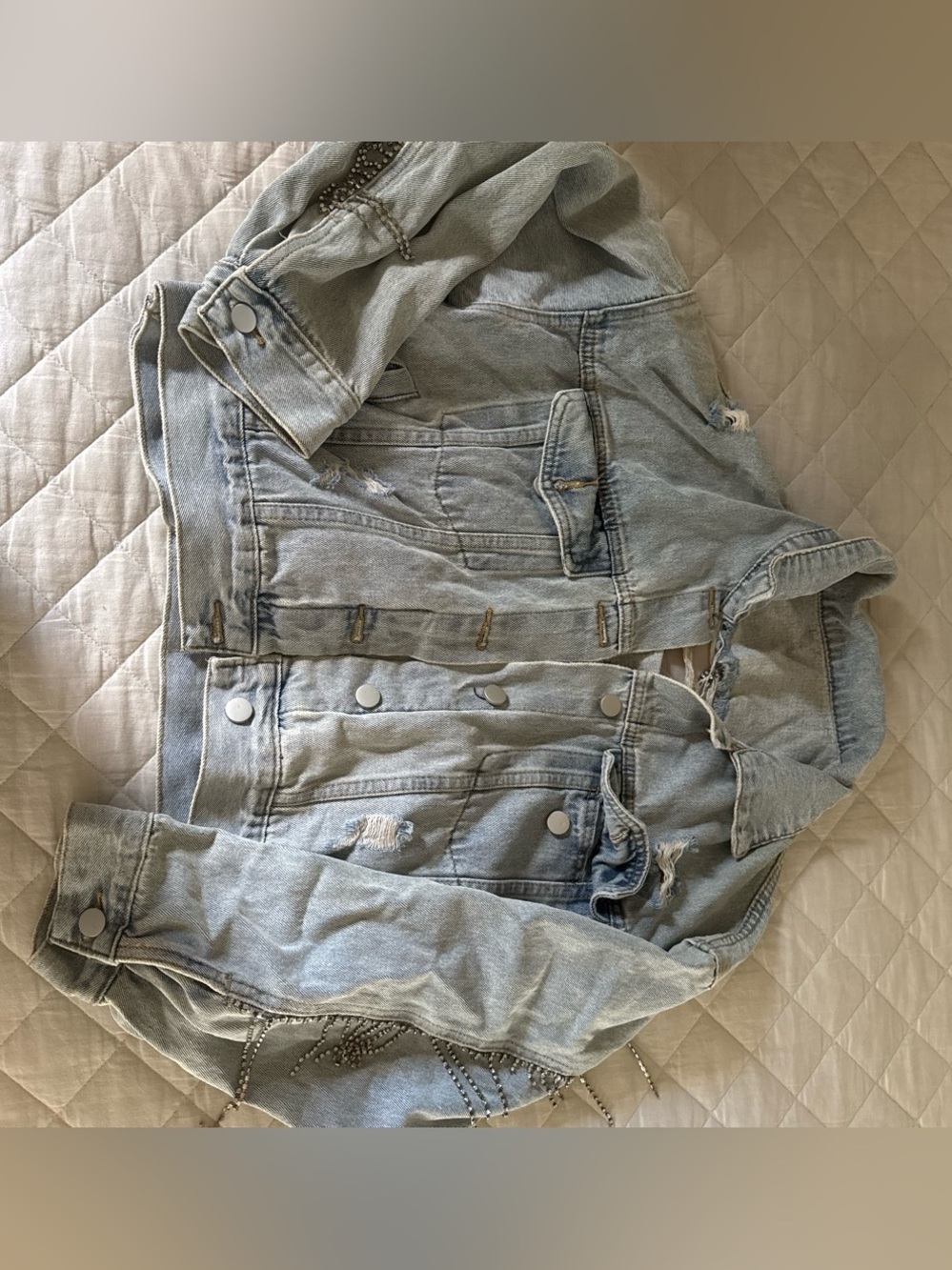 Light Blue Distressed Women's Denim Jacket